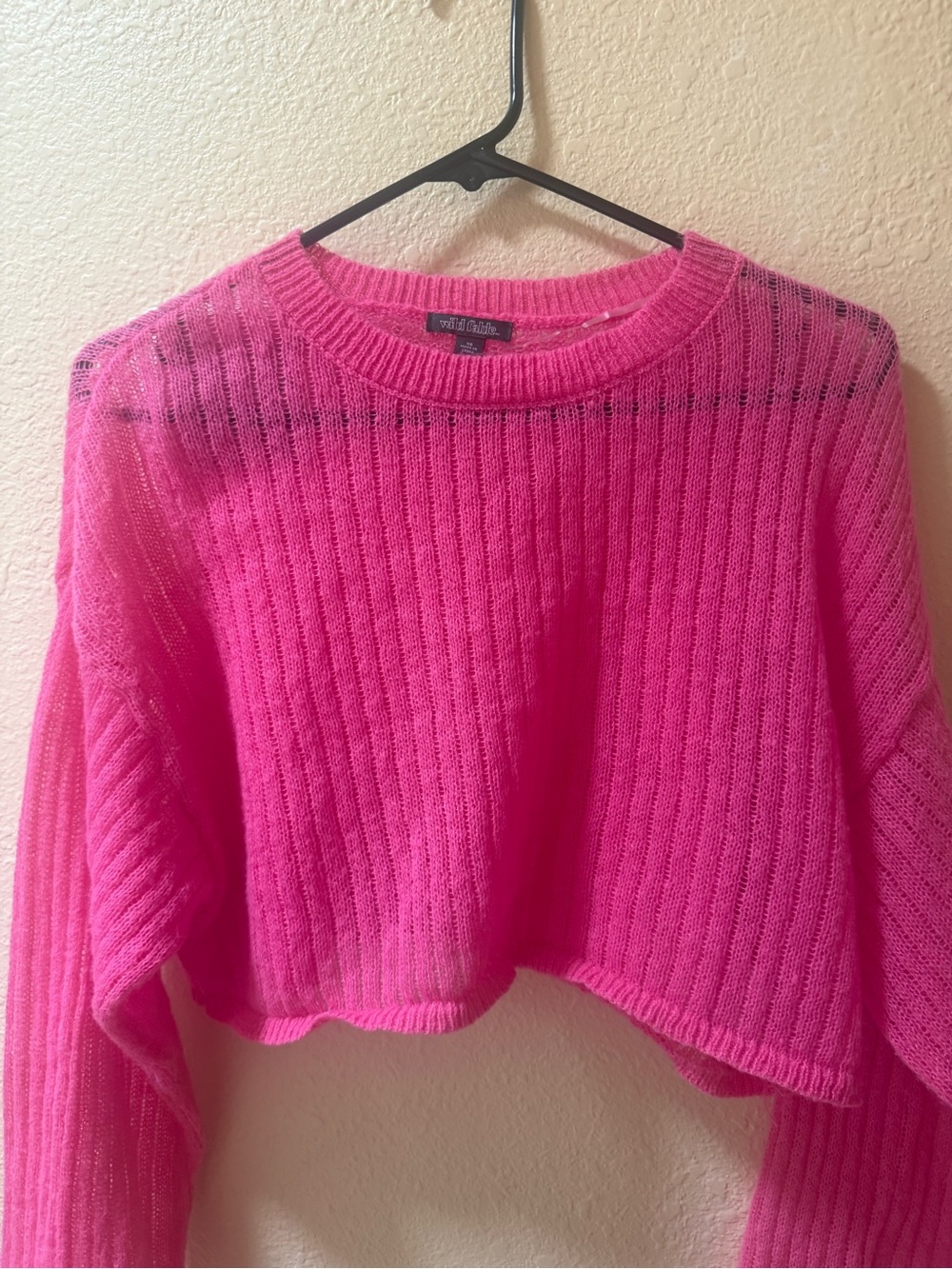 wild fable Hot Pink Ribbed Cropped Crewneck Sweater